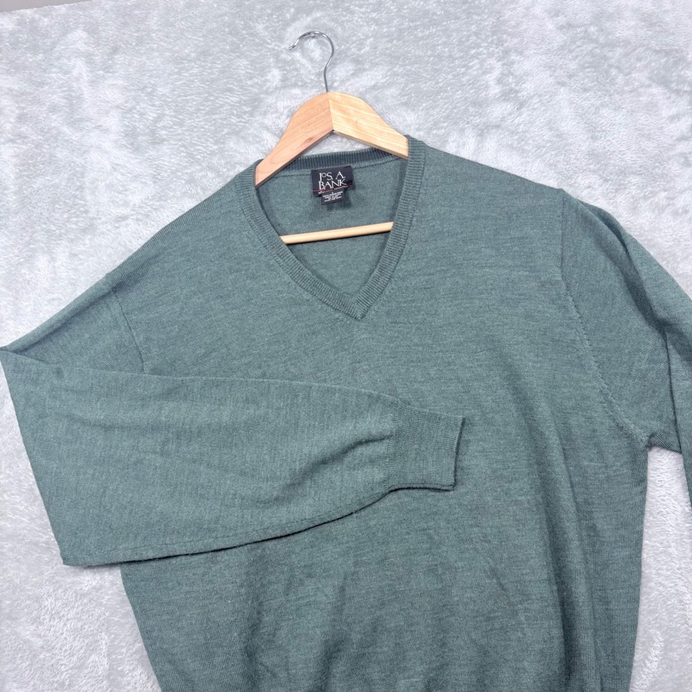 Jos. A. Bank V-Neck‎ Sweater Mens L Green 100% Merino Wool Signature Collection